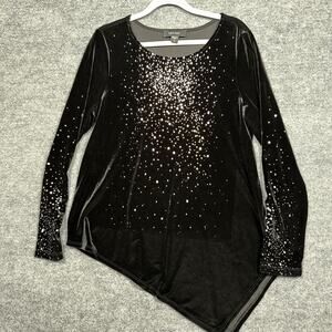 Karen Kane Medium Velvet Asymmetric Hem Top Black Whimsigoth Fairy Long Sleeves
